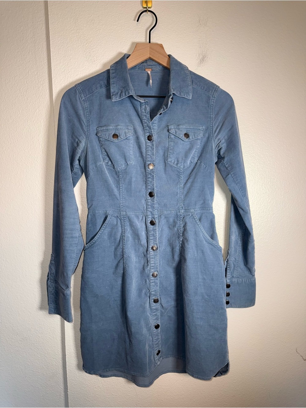 FREE PEOPLE corduroy long sleeve fall back to school academia button up dress XS